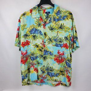 George Hawaiian Mens Aloha Batik Beach Shirt Flamingos Palms Size XL 46/48